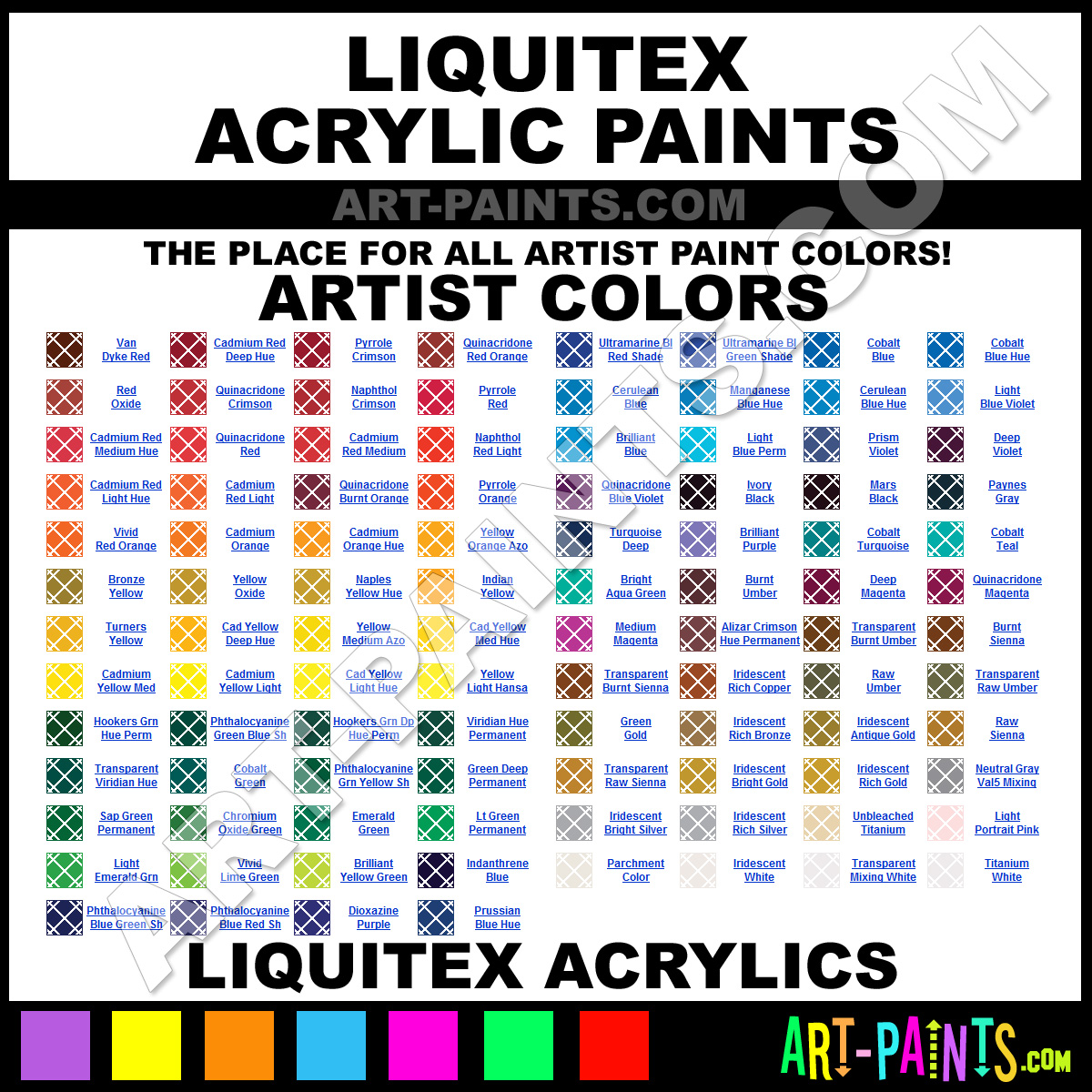 Liquitex Basics Acrylic Paint Color Chart