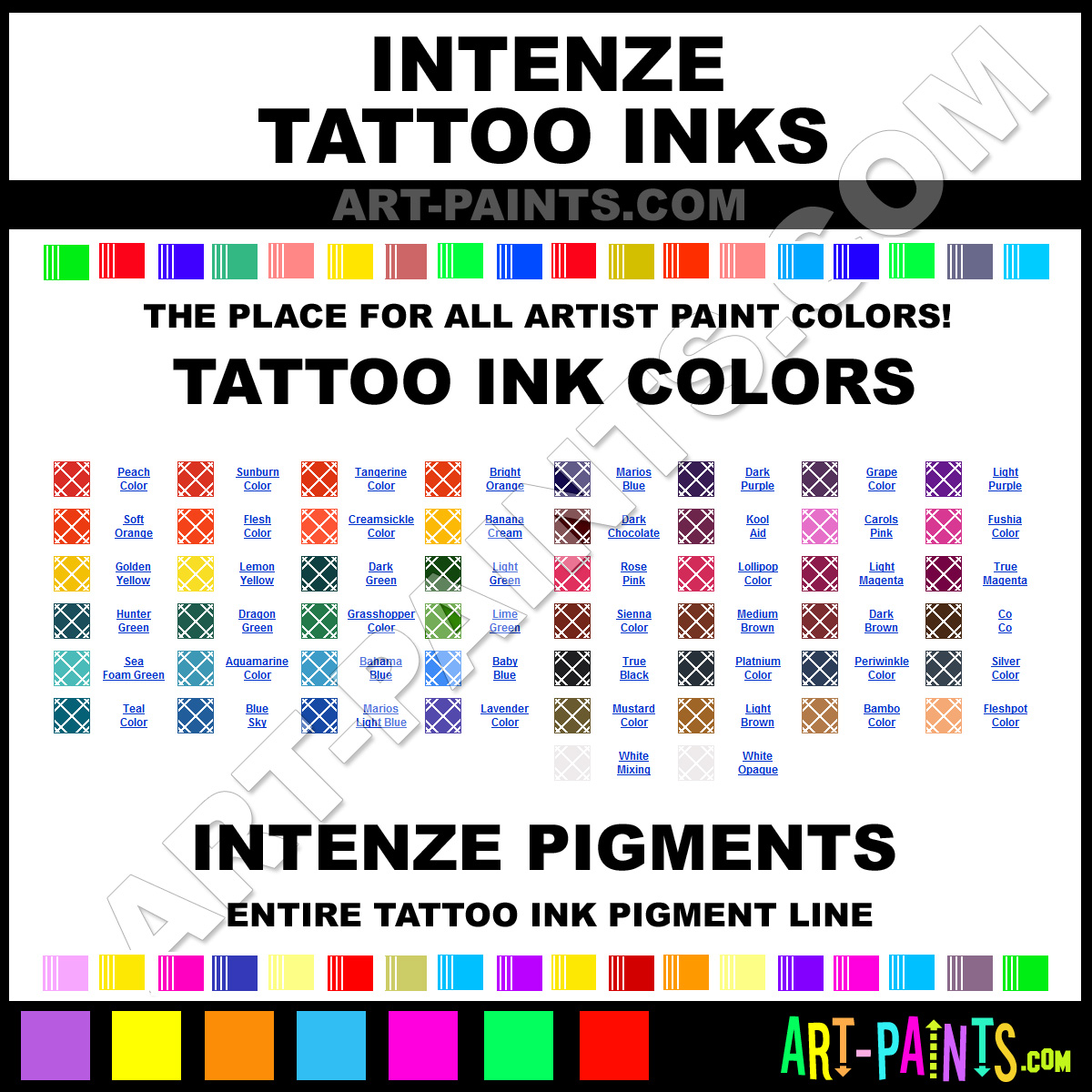 Intenze Ink Color Chart