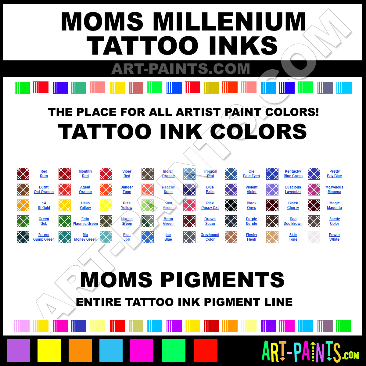 MOMS Millenium Tattoo Ink Pigment Paint Colors - MOMS ...